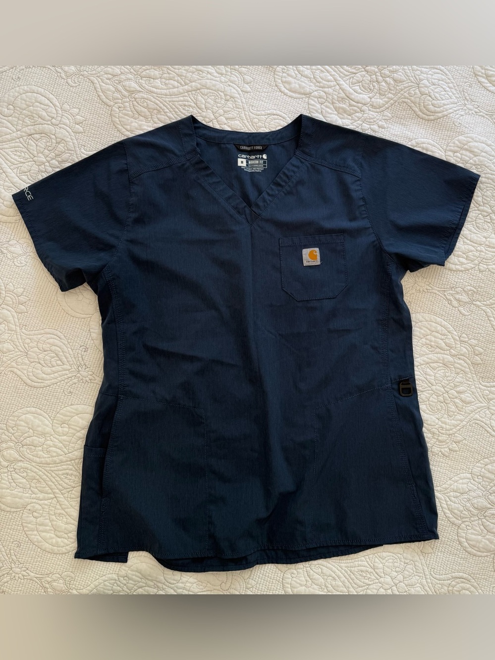 Carhartt Force Women’s Short Sleeved Scrub Top Sz M Lots of Pockets Navy Blue